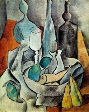 Pablo Picasso Painting - Fish and Bottles 1908 Cubism Pablo Picasso